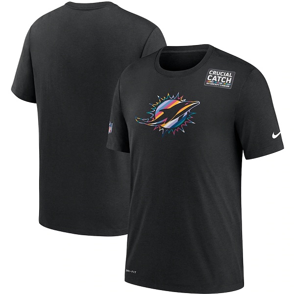 Men's Miami Dolphins 2020 Black Sideline Crucial Catch Performance T-Shirt